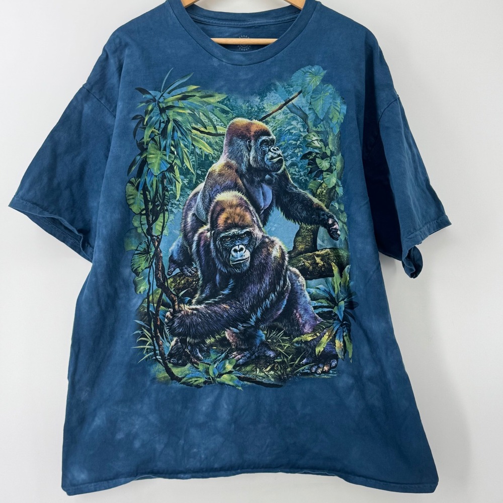 The Mountain Gorilla Graphic T-Shirt Blue Tie Dye San Diego Zoo Wildlife XL